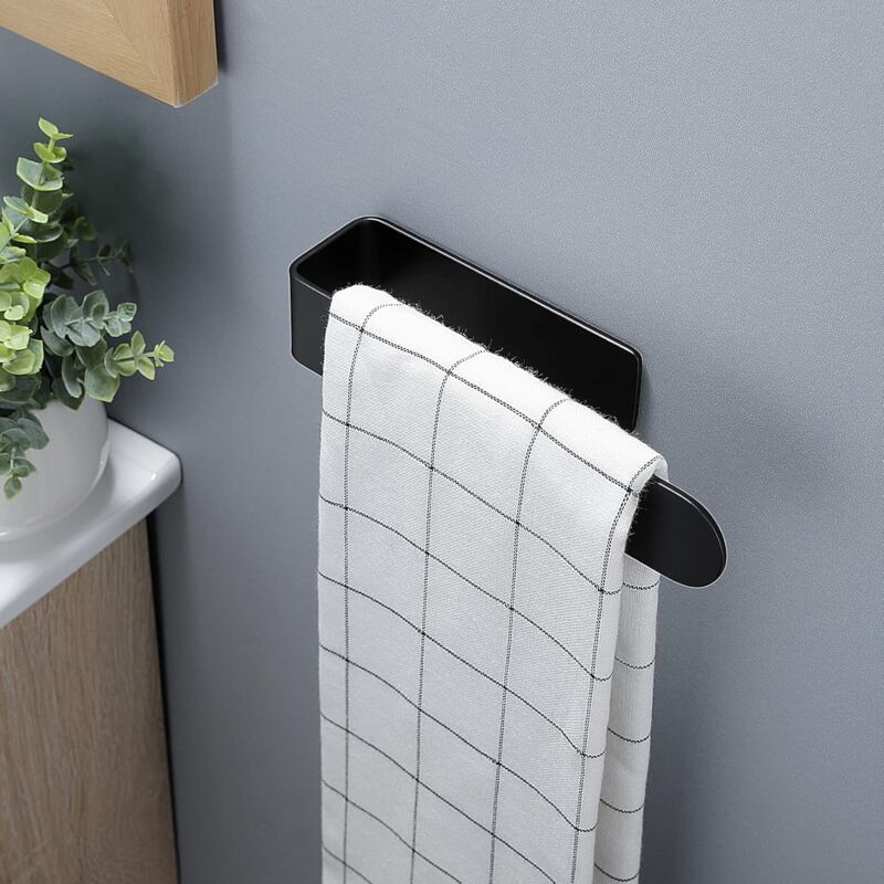 SUS304 Black Adhesive Bathroom Kitchen Towel Holder, 24 cm