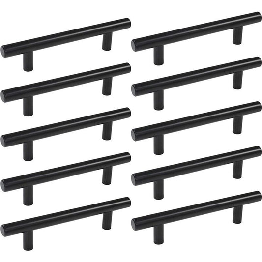 10 Pcs Black Stainless Steel Kitchen Cupboard Door Handles, 192 mm Hole Spacing