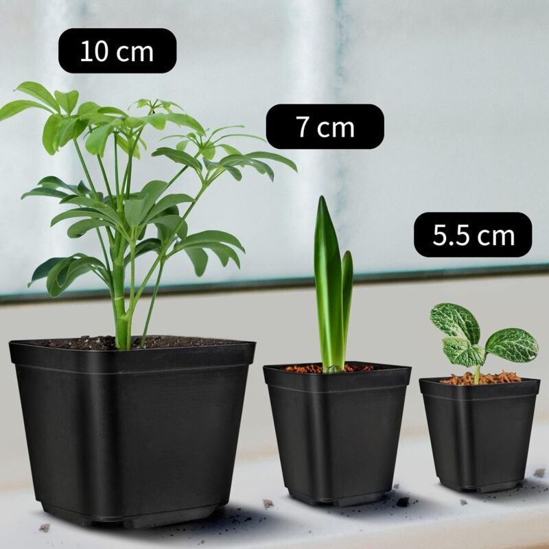 100 Pieces Plastic Square Nursery Seedling Pots Reusable, 7 cm