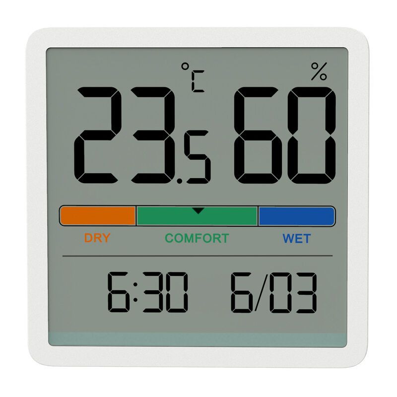 White Indoor Hygrometer Thermometer Digital Temperature Humidity Monitor with Clock