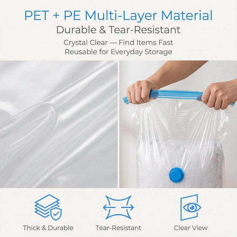 6-Pack Jumbo Vacuum Storage Bags | Space Saving Vacuum Pack Bags for Clothes & Bedding | 80% More Storage | 100cm x 70cm (39” x 28”)