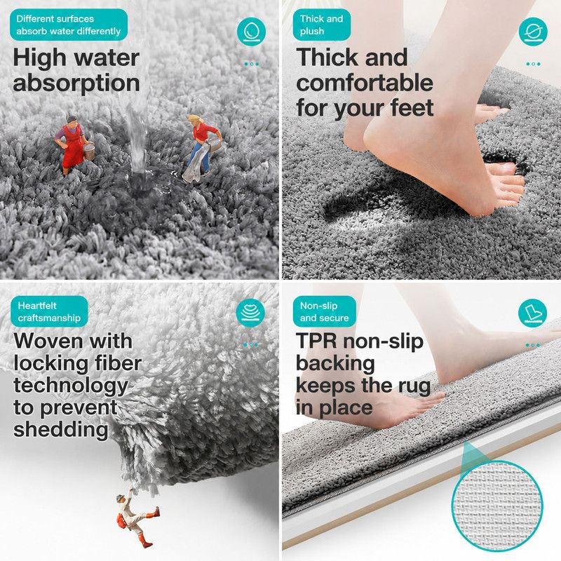 Ultra-soft and absorbent bathroom mat | 3.5cm thick, antibacterial and non-slip TPR material, machine washable, quick-drying, suitable for showers, bathtubs and entryways (Gray, 15.75*23.62in)