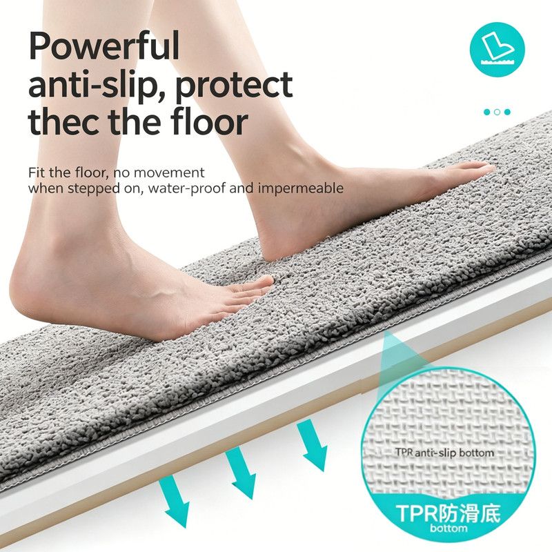 Ultra-soft and absorbent bathroom mat | 3.5cm thick, antibacterial and non-slip TPR material, machine washable, quick-drying, suitable for showers, bathtubs and entryways (white,15.75*23.62in)