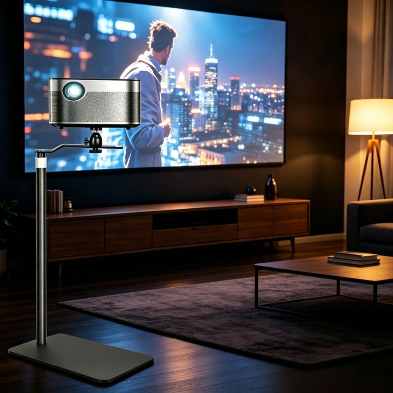 Hidden No-Drill Projector Stand, Sofa Bed Gap Floor Projector Mount with Adjustable Height, 360° Rotatable Tray, for Bedroom Home Theater
