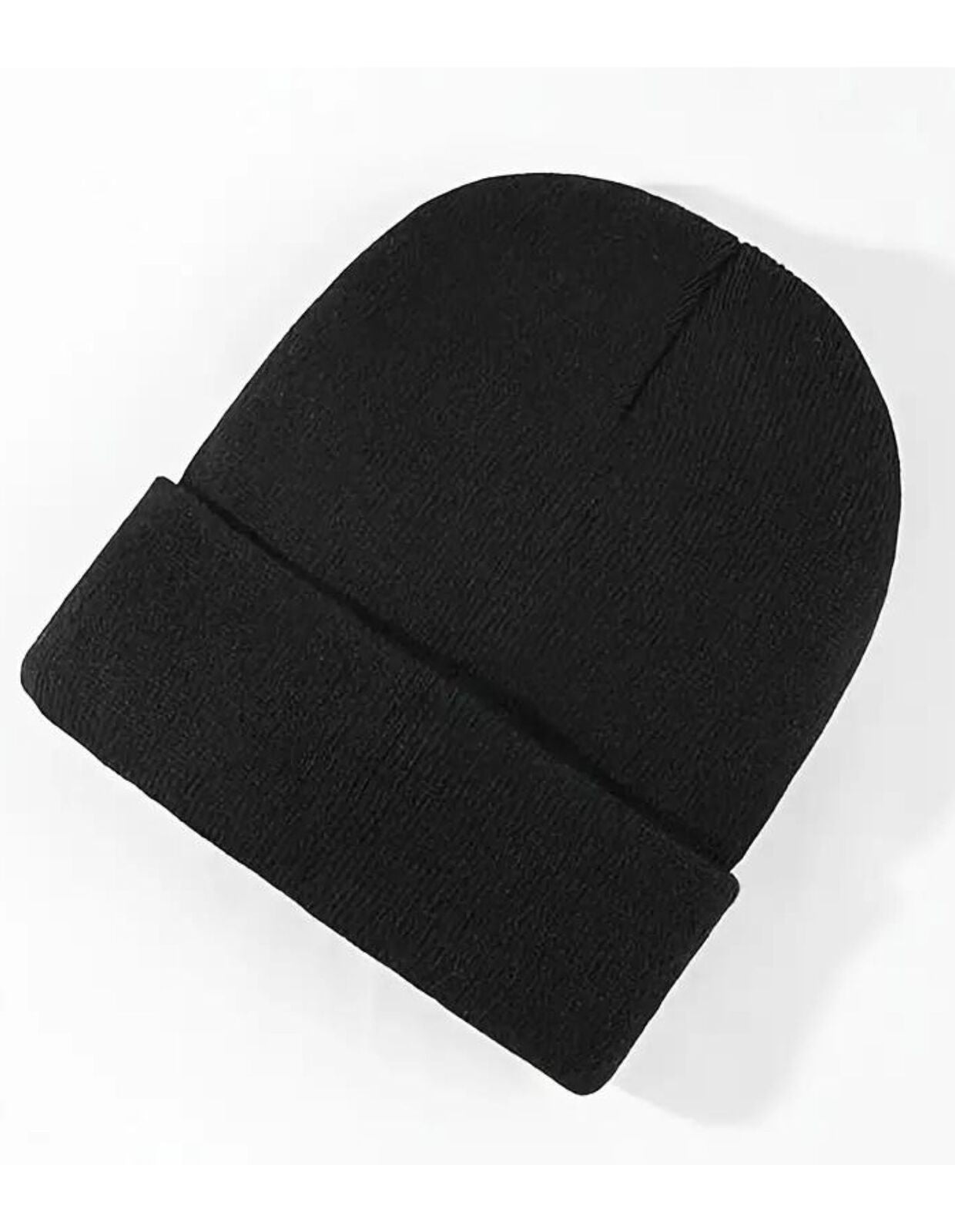 Plain Knit Beanie Hat, Unisex Winter Warm Ski Cap, One Size, Black