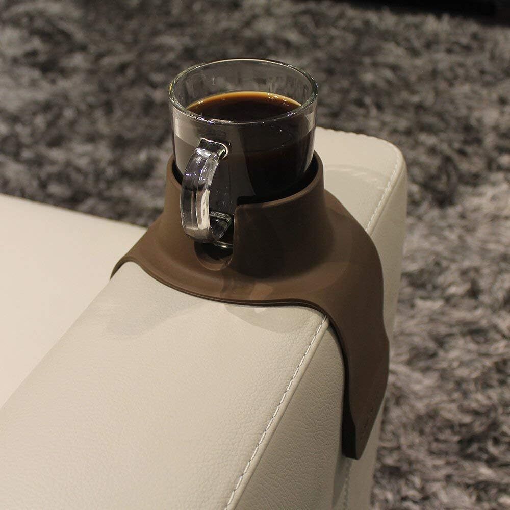 Couch Coaster Drink Holder for Sofa Armrest and Lounger, Spill-Resistant Cup Holder, Mocha Brown