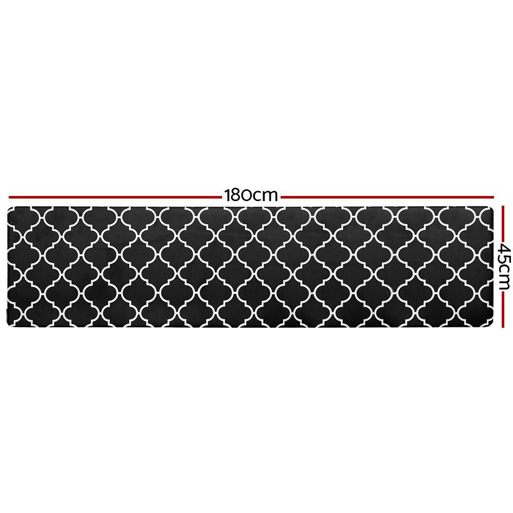 Non-Slip PVC Kitchen Floor Runner 45 x 180 cm, Waterproof Rug, Black Moroccan Trellis