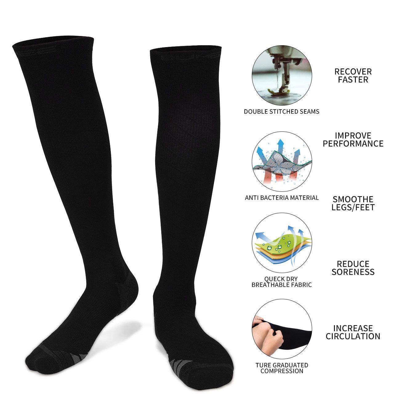 2 Pack Miracle Compression Socks, Large Size Support Stockings