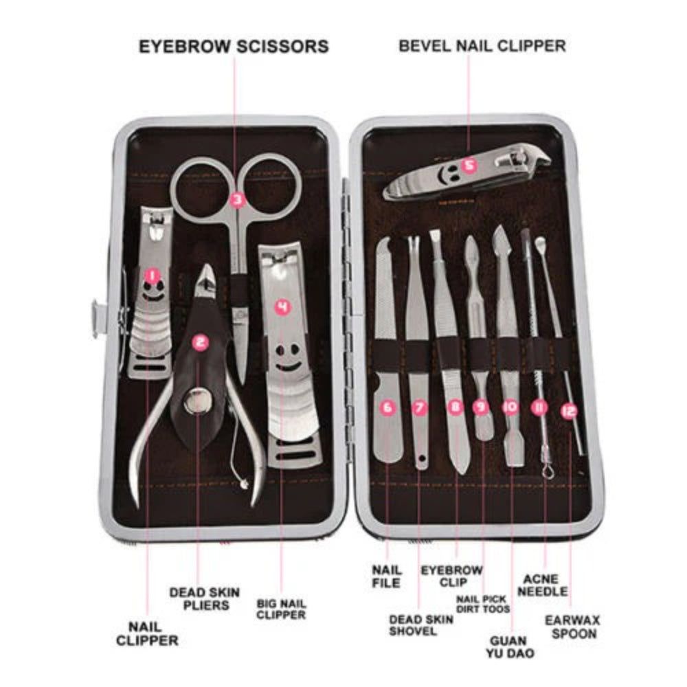12-Piece Manicure Pedicure Kit, Professional Nail Clipper Grooming Set, Brown Checkered Case