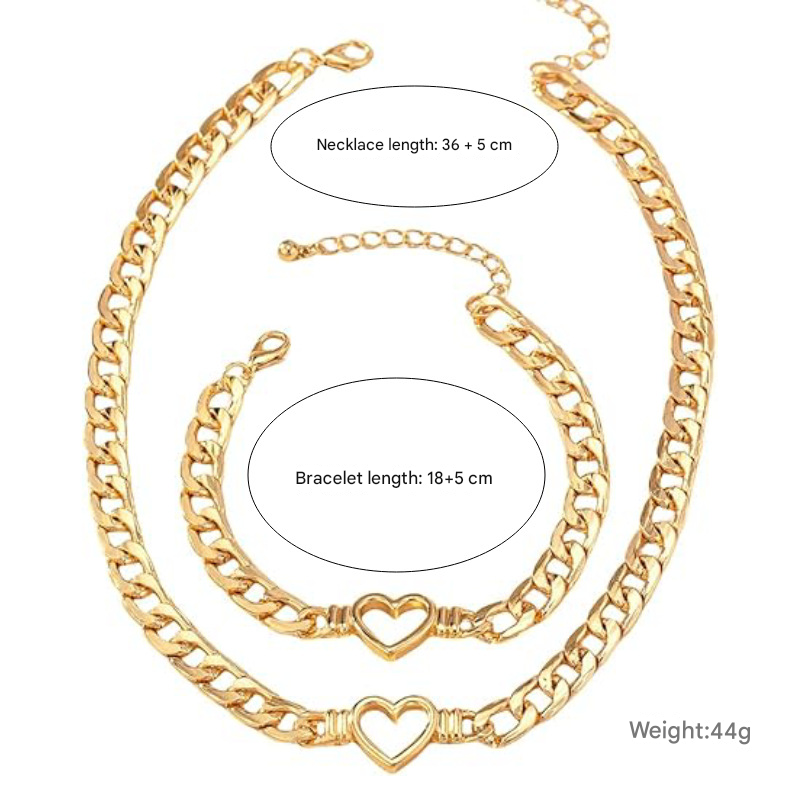 Gold-Plated Heart and Wings Choker Necklace Set, Layered Alloy Cuban Link Jewelry for Women