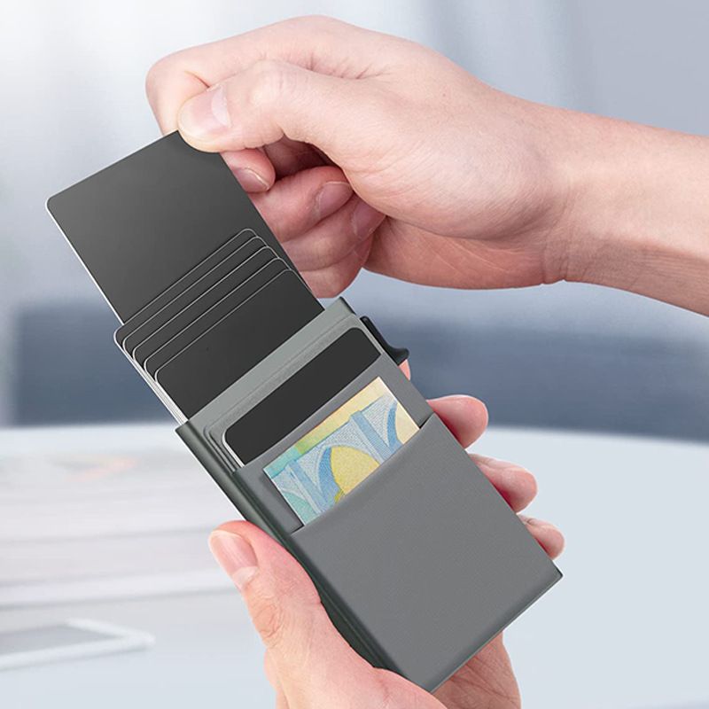 Ultra-Slim Pop-Up Card Holder Wallet with RFID Blocking, Black Wallet and Black Card Holder