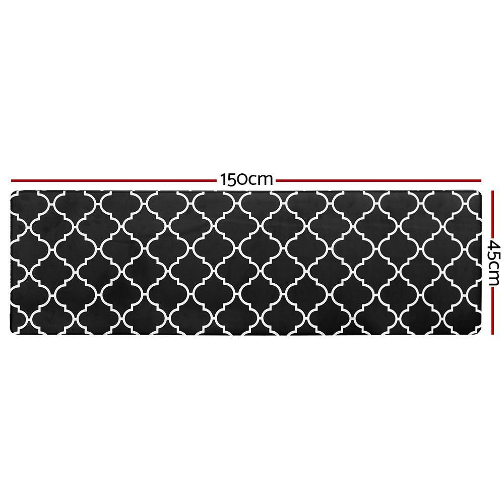 Non-Slip PVC Kitchen Floor Runner 50 x 160 cm, Waterproof Rug, Black Moroccan Trellis