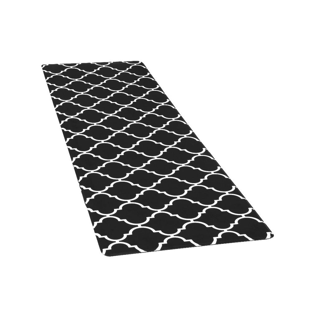 Non-Slip PVC Kitchen Floor Runner 50 x 160 cm, Waterproof Rug, Black Moroccan Trellis