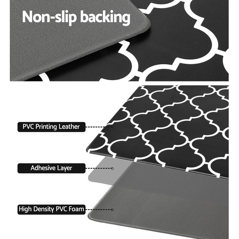 Non-Slip PVC Kitchen Floor Runner 50 x 160 cm, Waterproof Rug, Black Moroccan Trellis