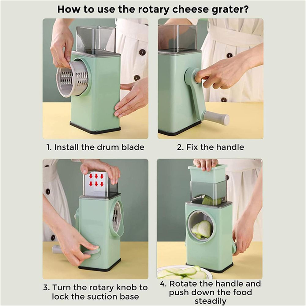 Manual Rotary Drum Grater, Vegetable Slicer, Chopper and Cheese Grater for Kitchen
