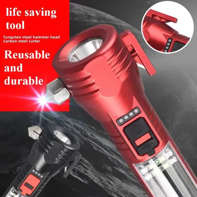 Rechargeable Safety Flashlight, Waterproof Emergency Torch with USB Charging, High-Lumen, Red