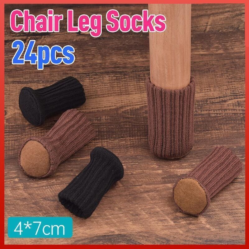 24 Pack Knitted Chair Leg Socks, Floor Protector Covers for Table and Furniture Feet, Brown