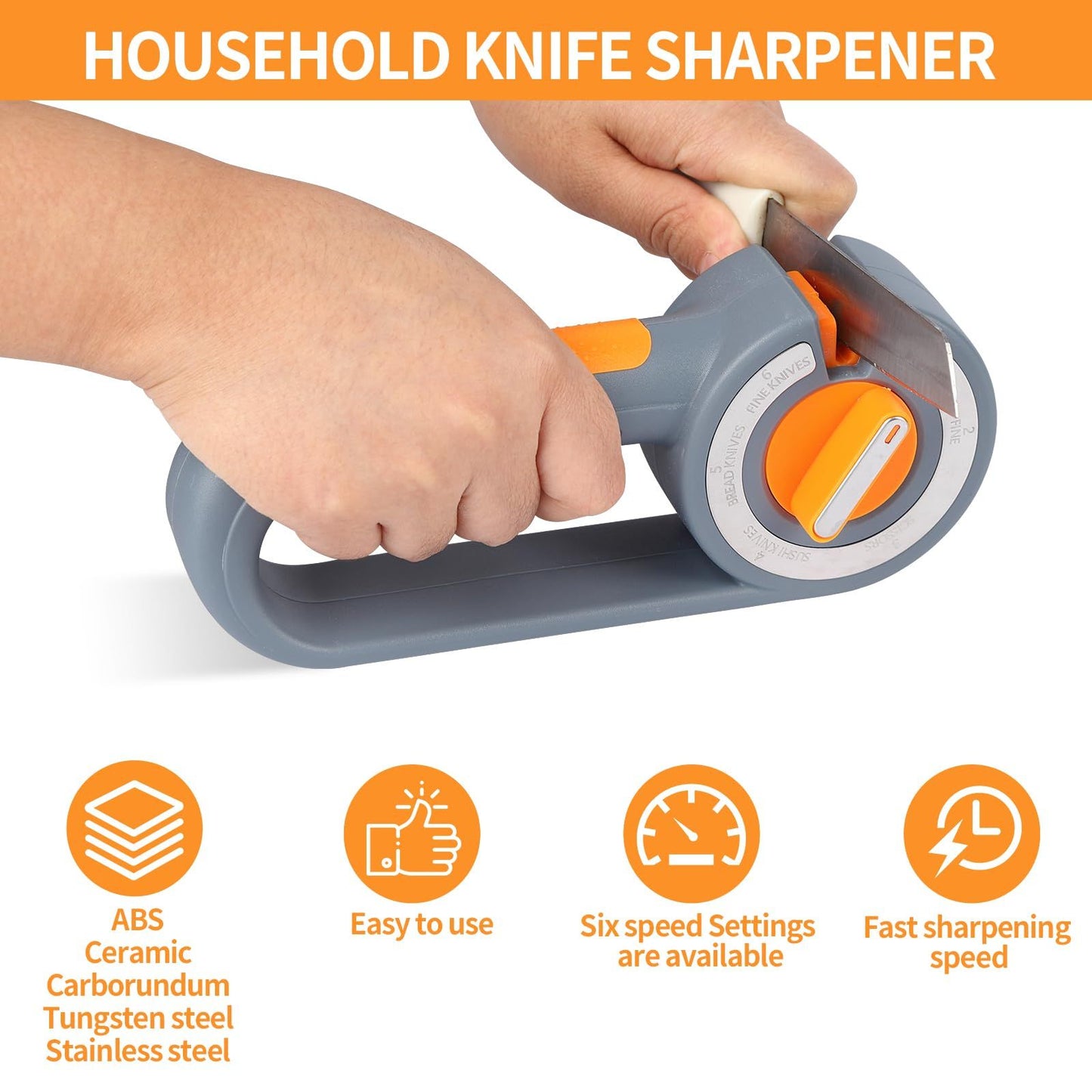 6-in-1 Rotary Knife Sharpener, Adjustable Multi-Function Sharpener for Kitchen Knives and Scissors, Gray