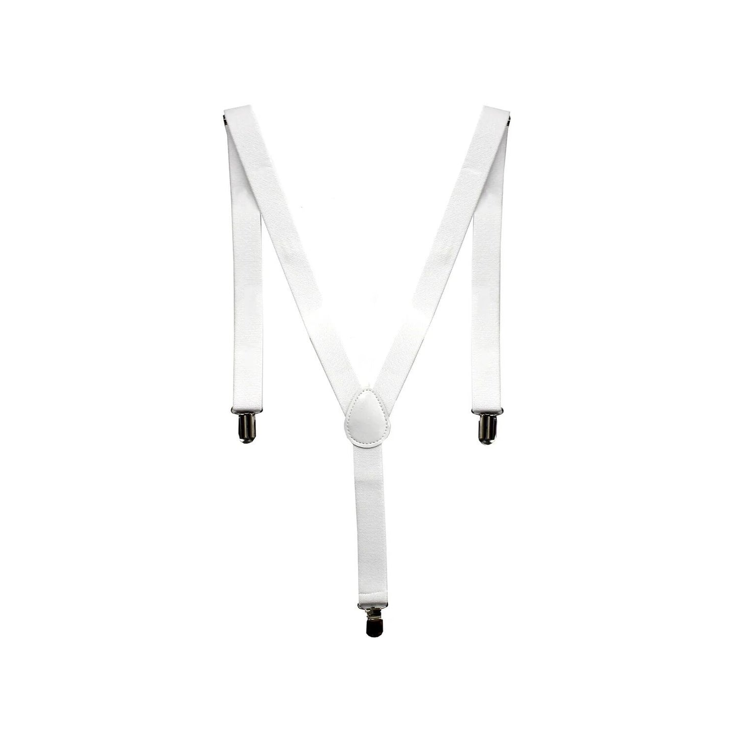 Men's Elastic Suspenders with Strong Clip-On Braces, Adjustable Slim Formal Style, White