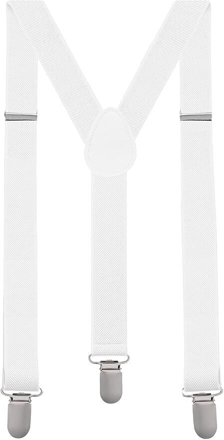 Men's Elastic Suspenders with Strong Clip-On Braces, Adjustable Slim Formal Style, White