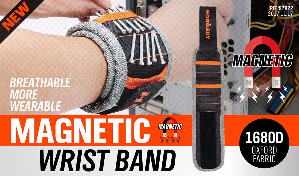 2 Pack Magnetic Wristbands, Tool Holder Strap for Screws, Bolts and Nails