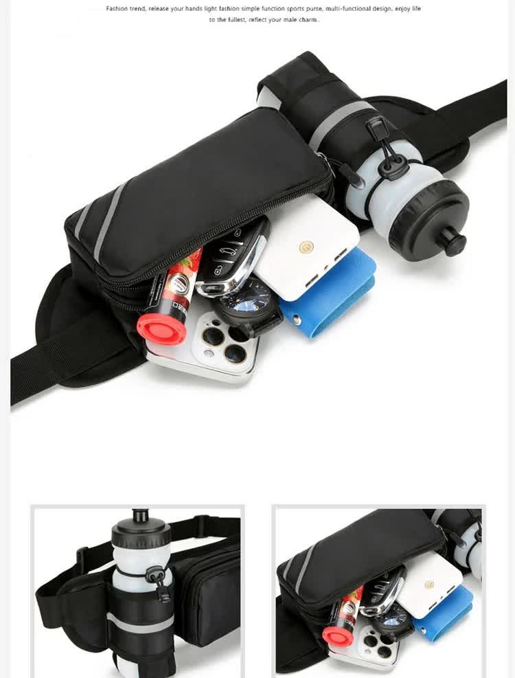 Water-Resistant Running Waist Pack with Bottle Holder, Adjustable Fitness Belt