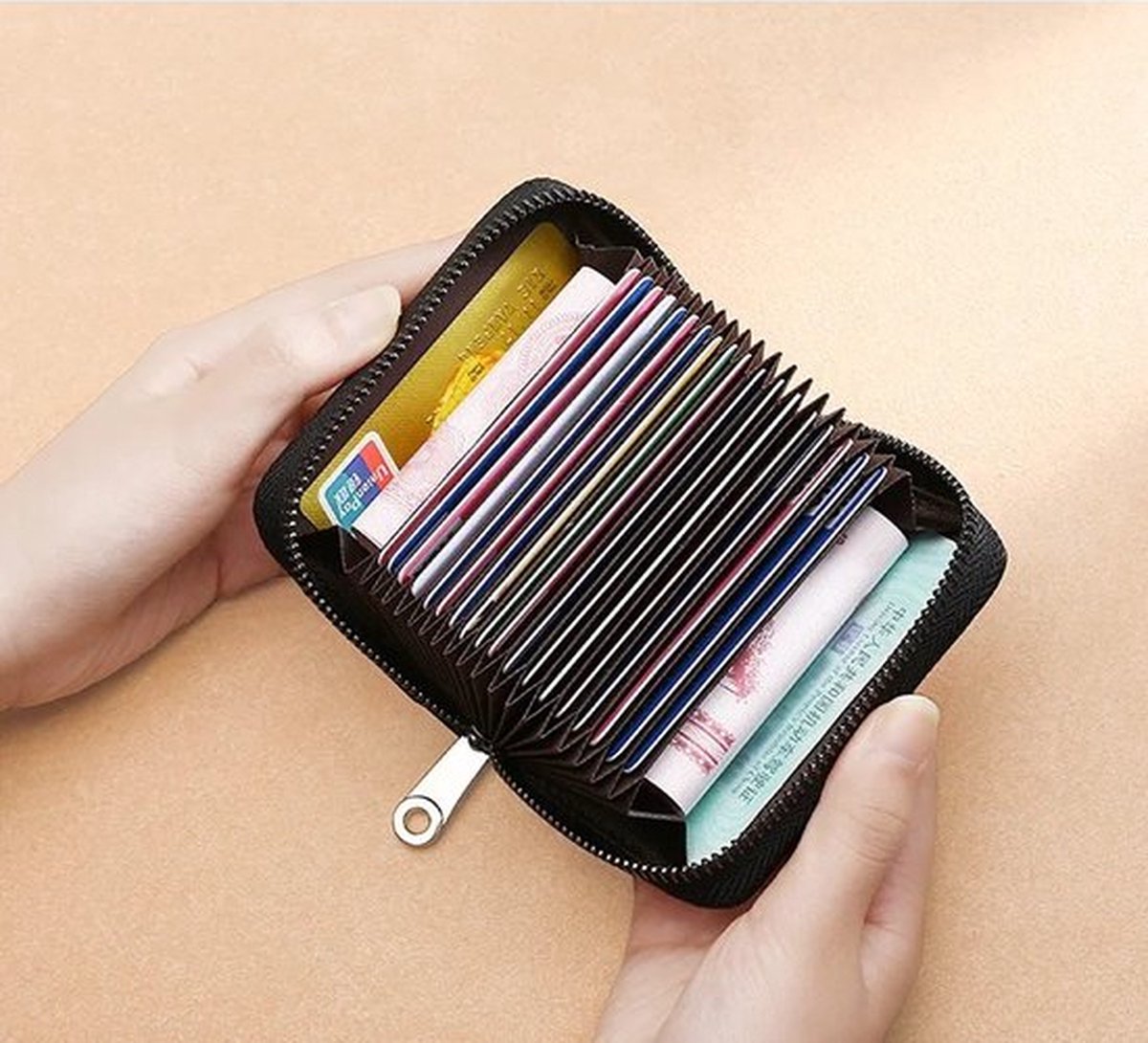 Card Holder with Anti-RFID | Credit Card Holder | With Cash Compartment | Card Holder - Wallet | PU Leather | Wallet | Nude