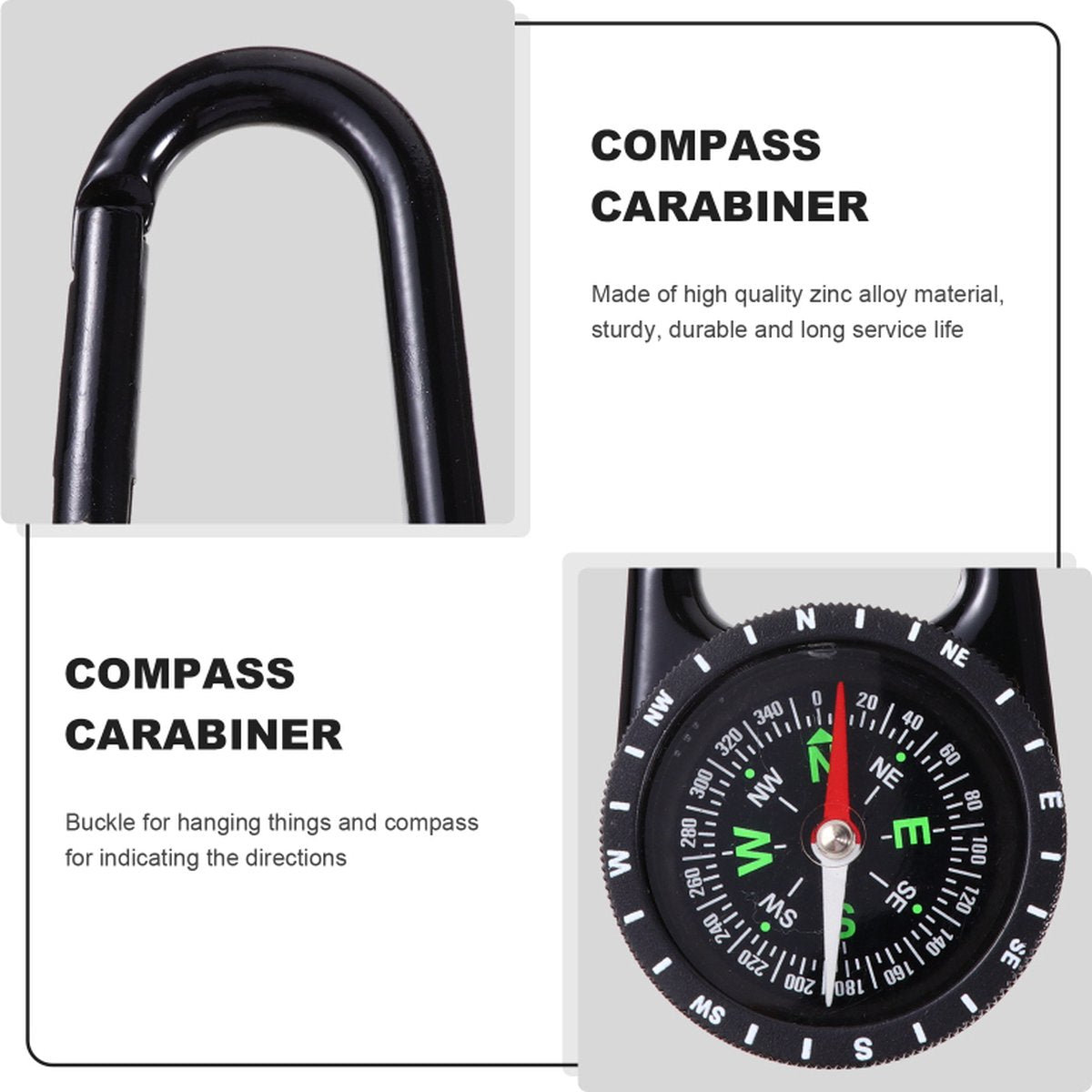 Multifunctional 1-in-1 Compass & Carabiner | Multitool | Belt Clip | Portable | Extra Strong | Survival | Black