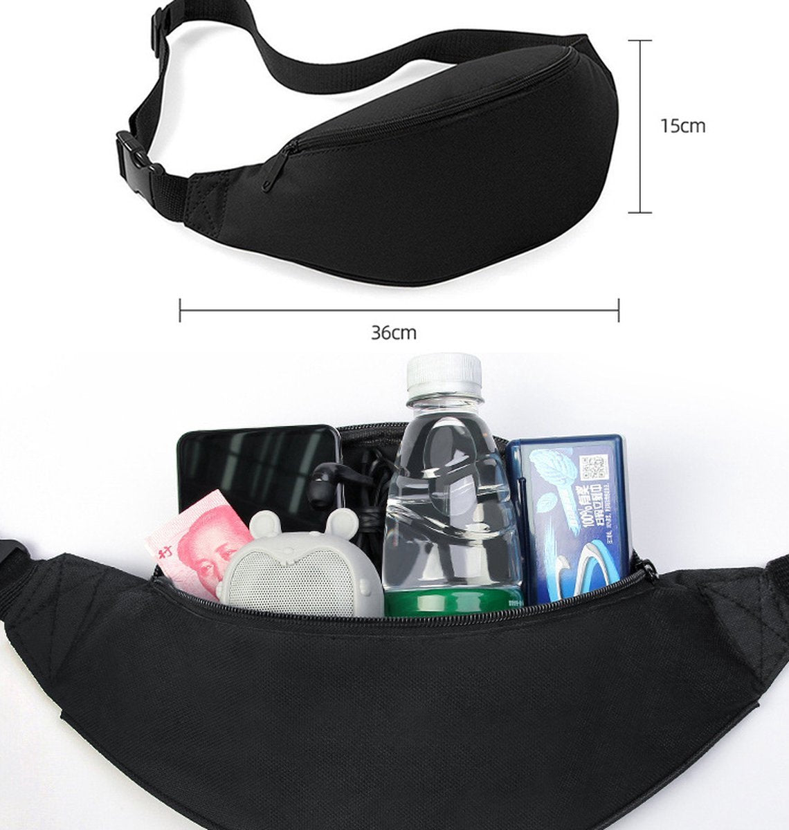 Waist bag | Fanny pack | Water repellent | Pouch bag | Waist bag | Waistbelt | Festival bag | Black