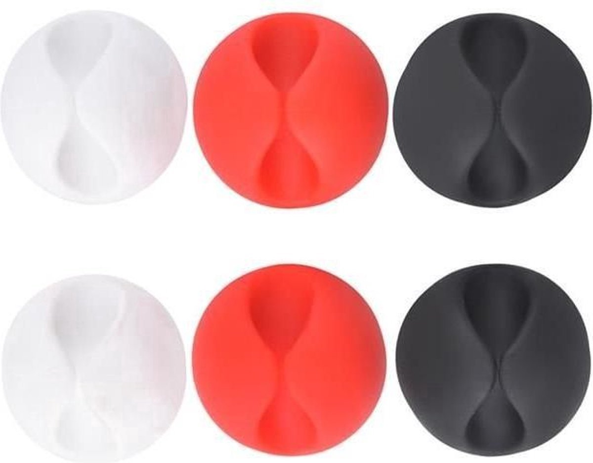 6-Piece Cable Organizer | Cable Holder | With Cable 3 Clips | Sort Cables | With Self-Adhesive Tape | Red/White/Black