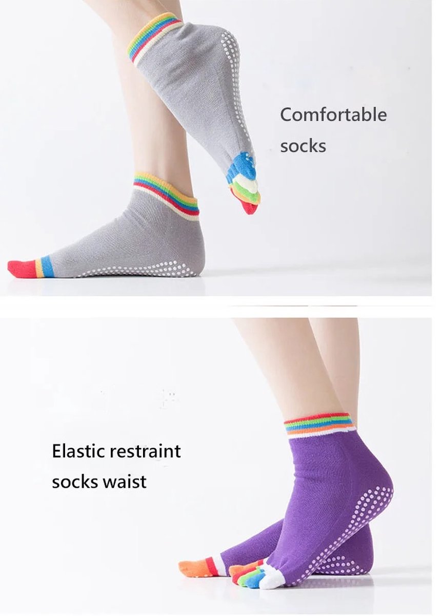 Full Toe Yoga Socks | Full Toe Yoga Sock | With Anti-Slip Bottom | Anti-Slip Socks | Pilates Socks | Size 36-40 | Grey with Colors
