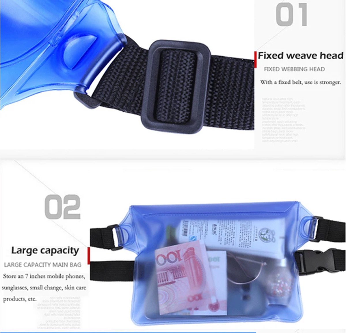 Waterproof Waist Bag | Running Belt | With Smartphone Holder | Transparent | Fanny Pack | Running Bag | Red