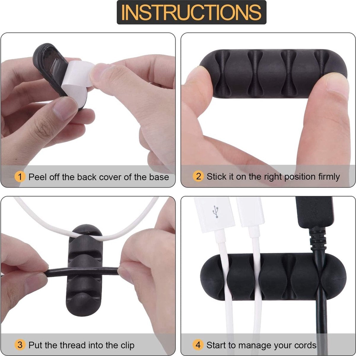 Self-Adhesive Cable Holder | Cable Organizer | Cable Clips | Self-Adhesive Cable Clips | Cable Holder | For 5 Cables | Black