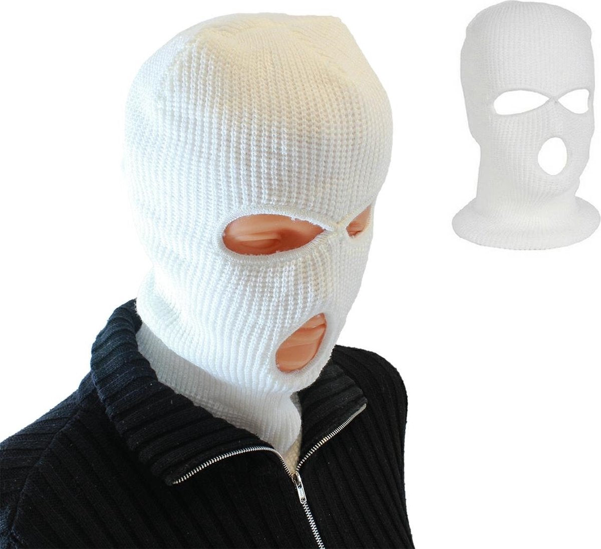 Three-Hole Balaclava | Facemask | Ski Hat | Bivouac | Winter Sports | Motorcycle/Skipper/Cycling Hat | Universal / One Size | White