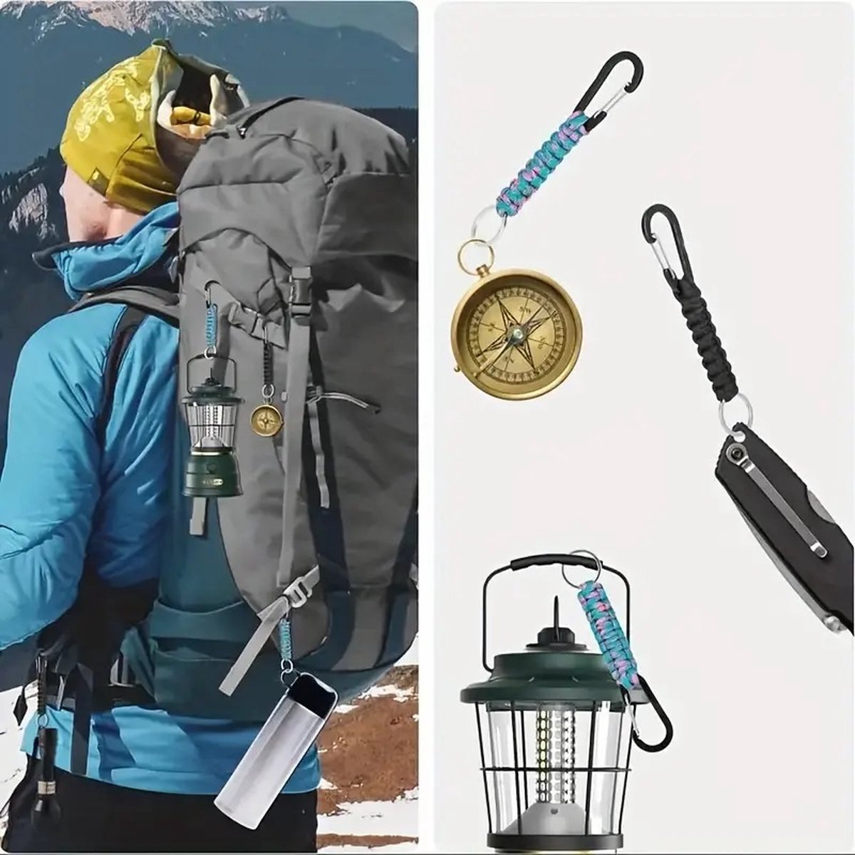 Paracord Survival Keychain with Carabiner | Emergency Kit | Extra Strong | Black