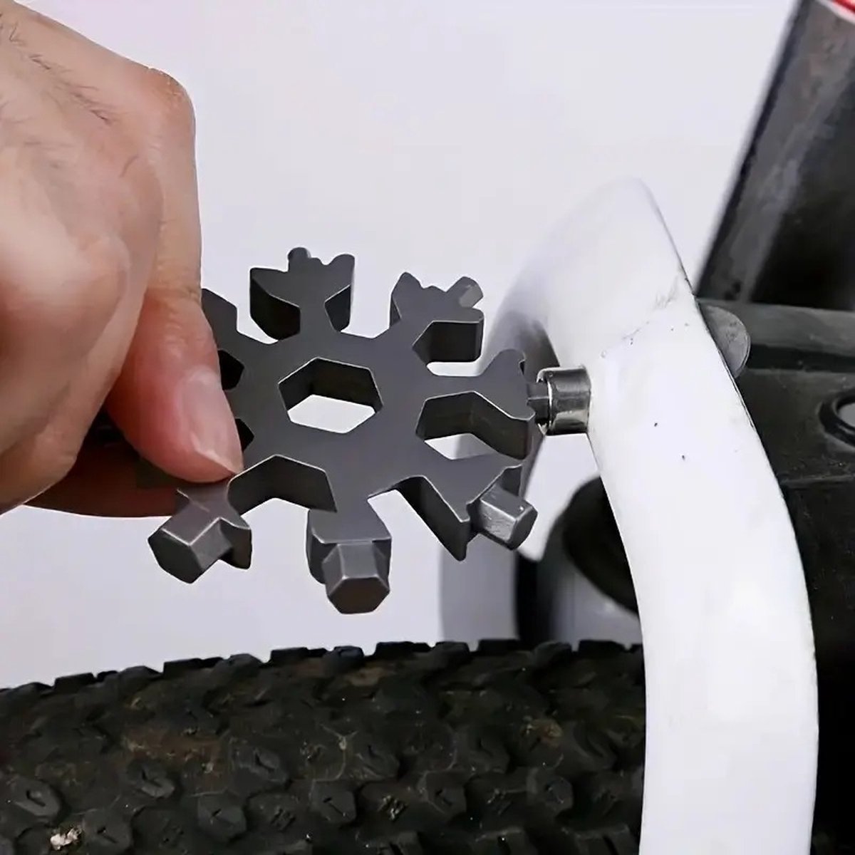 18 in 1 Multipocket Tool | 18 Functions | Stainless Steel | Multitool Keychain | Bicycle Tools | Snowflake | Black