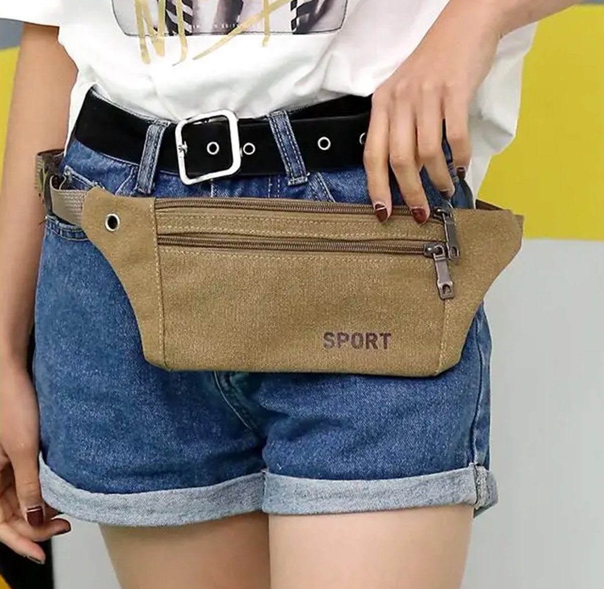 Sporty Waist Bag | Running Belt | Fanny Pack | Crossbody Bag | With Phone Holder & Cable Opening | Running Bag | Unisex | Black