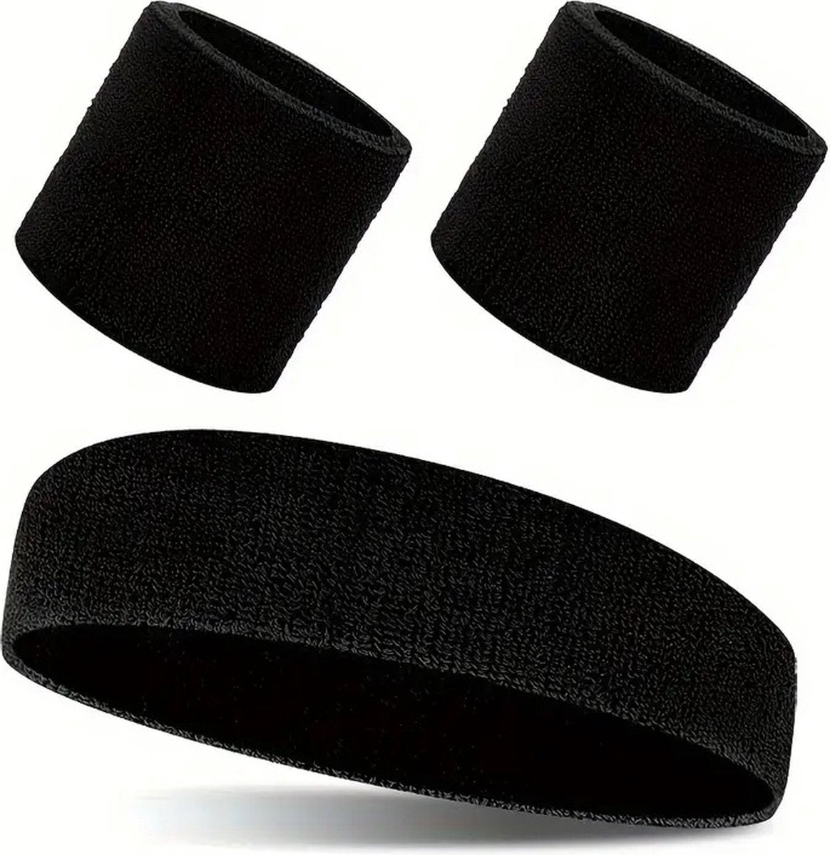 Set of Headband and 2x Wristbands Set | Sweatband | Sweatbands | Head and Wrist | Sports Bands | Black