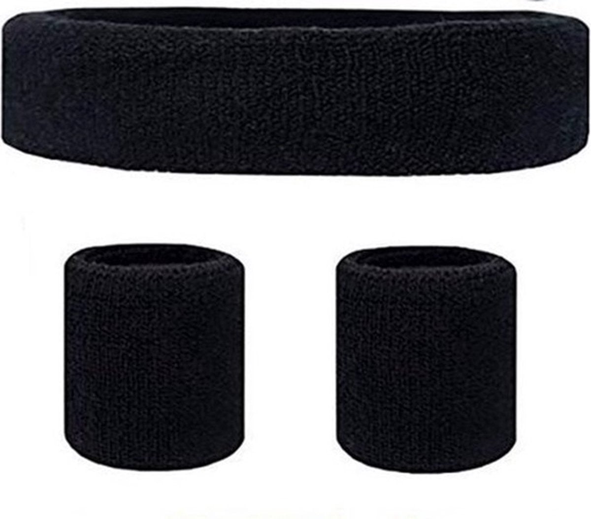 Set of Headband and 2x Wristbands Set | Sweatband | Sweatbands | Head and Wrist | Sports Bands | Black