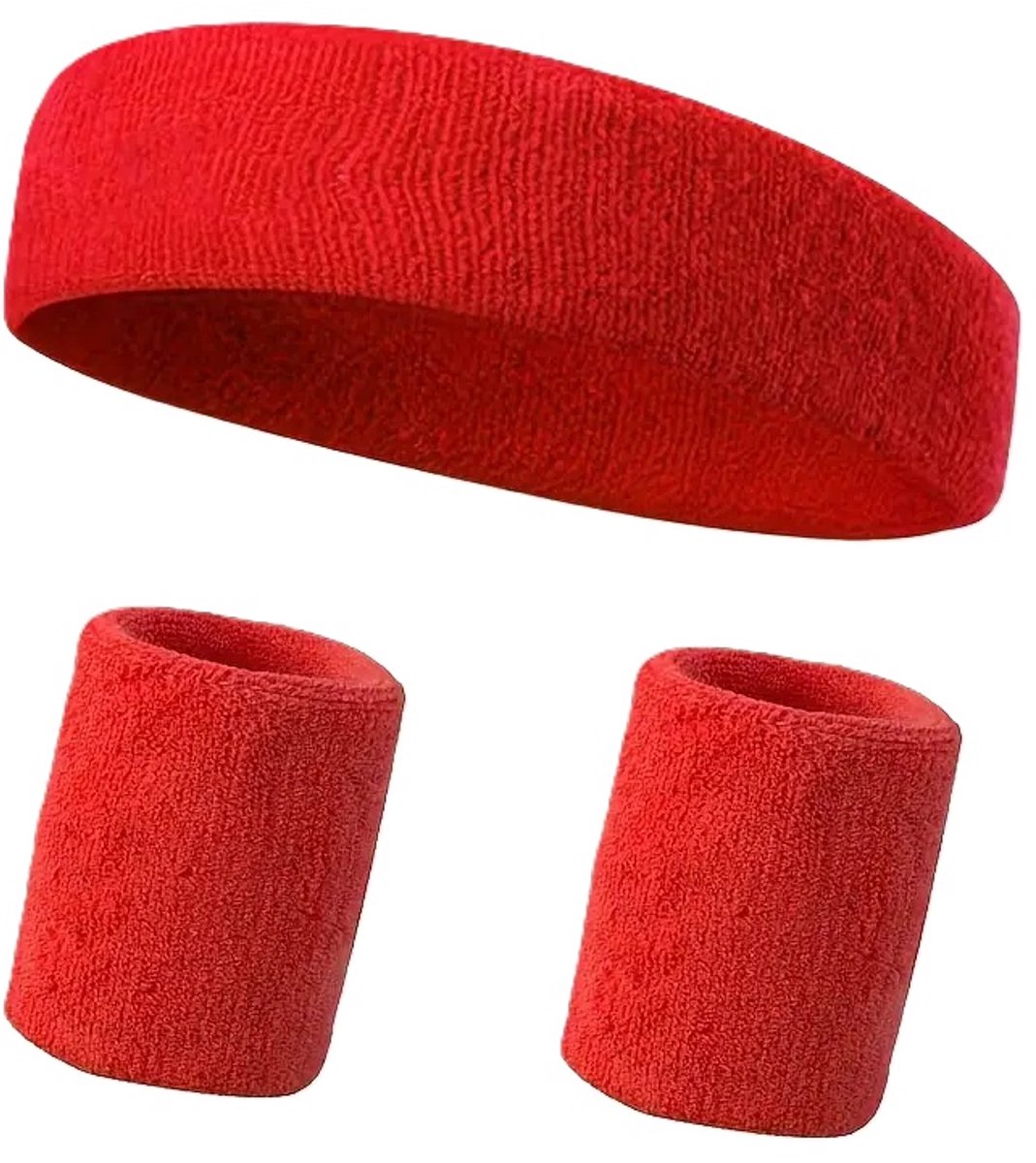 Set of Headband and 2x Wristbands Set | Sweatband | Sweatbands 6x8 CM | Head and Wrist | Sports Bands | Red