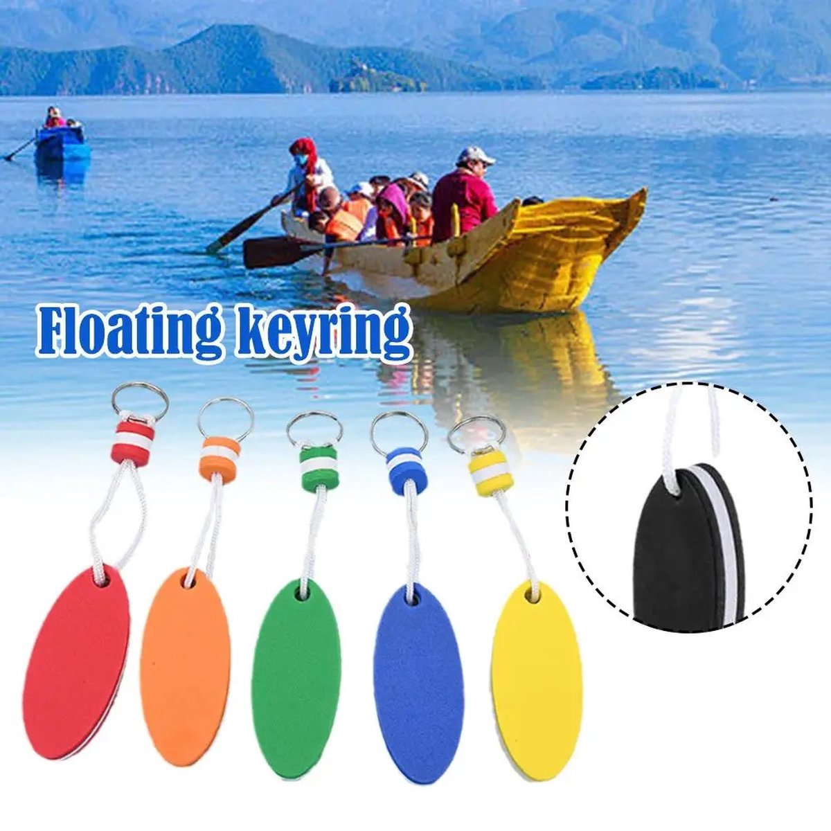 Floating Keychain | EVA Foam | For Large Keyring | Foam | Bumper | Key Float | Oval | Blue
