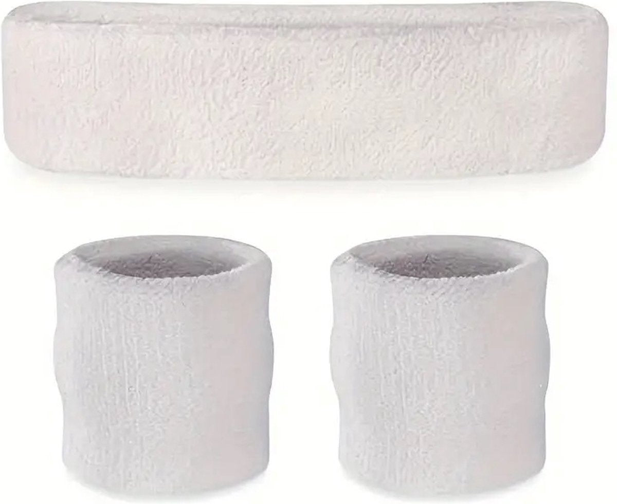 Headband + 2 Wristbands | Sweatband Set | Sweatbands | Head and Wrist Sweatband | Sports Bands | White