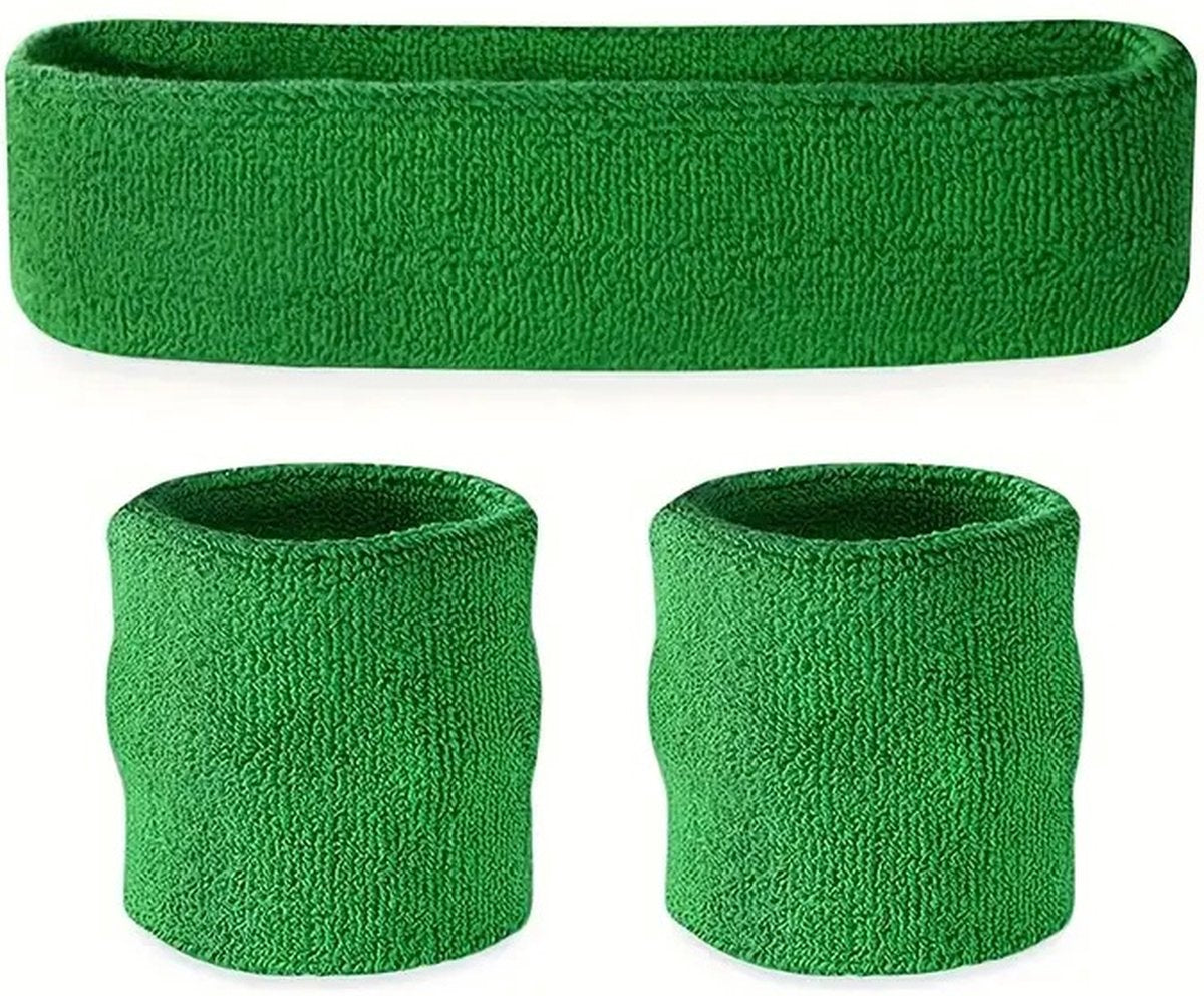 3-Piece Set of Headband & 2x Wristband Set | Sweatband | Sweatbands | Head and Wrist | Sports Bands | Green