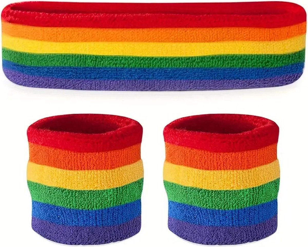 Set of Headband & 2x Wristbands Set | Sweatband | Sweatbands | Head and Wrist | Sports Band | Rainbow
