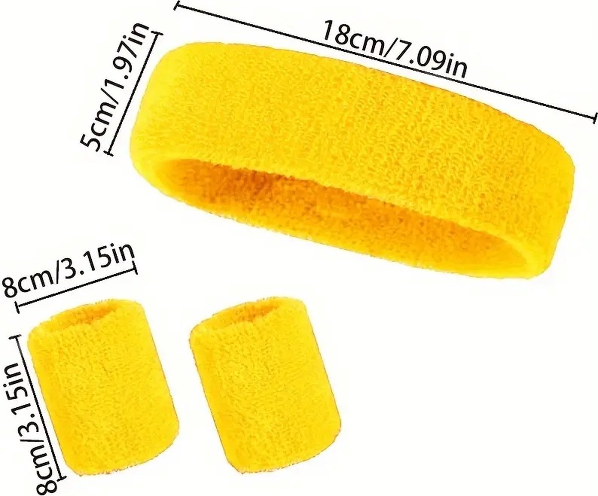 Set of Headband & 2x Wristbands Set | Sweatband | Sweatbands | Head and Wrist | Sports Bands | Yellow