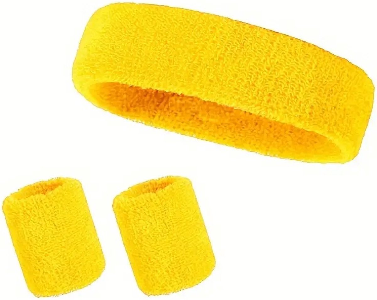 Set of Headband & 2x Wristbands Set | Sweatband | Sweatbands | Head and Wrist | Sports Bands | Yellow