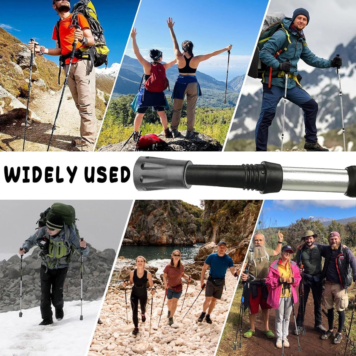 6-pack reinforced trekking pole tips - reinforced rubber tips for trekking poles, walking sticks, and hand trekking poles - universal non-slip replacement tips
