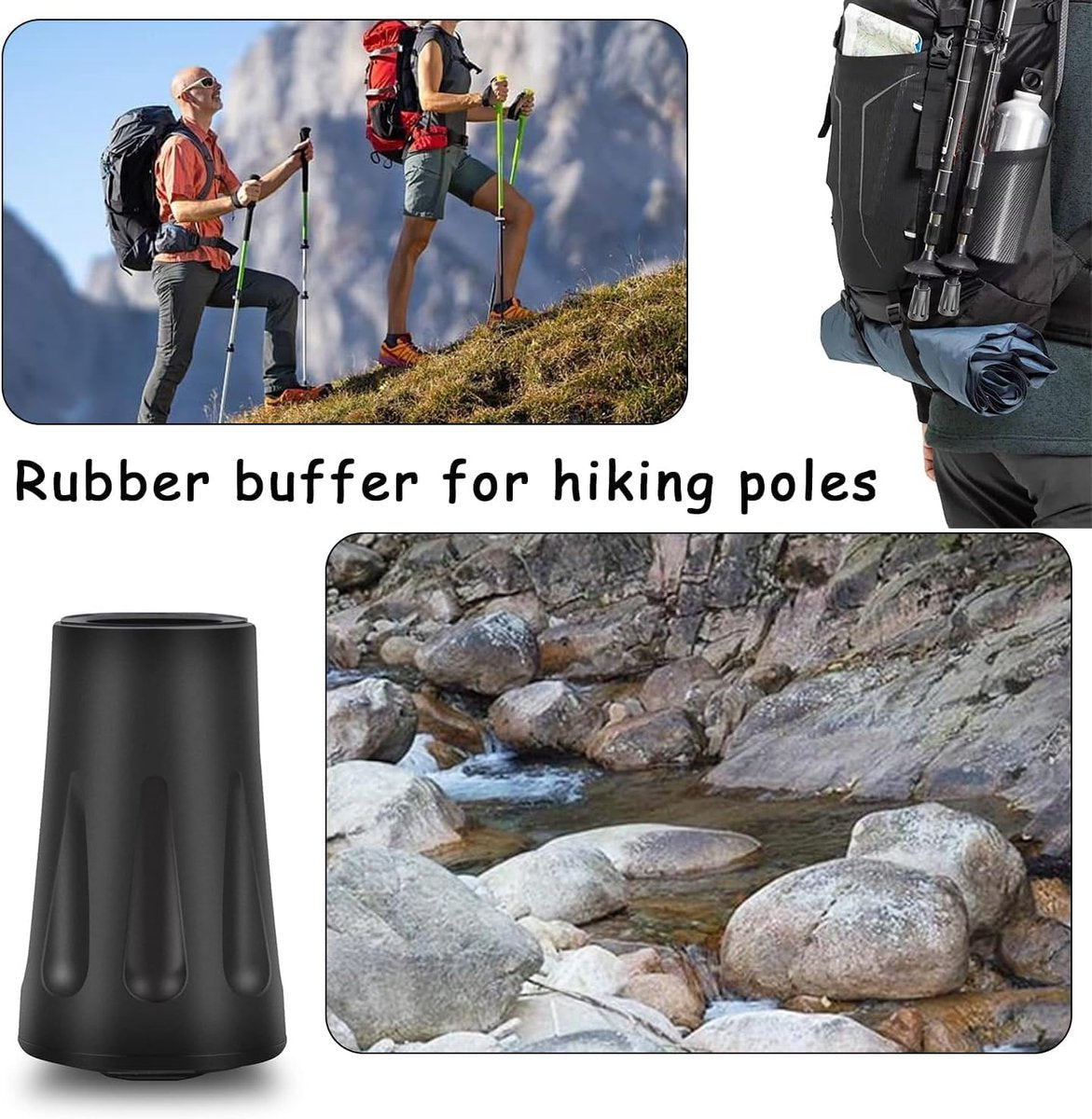 6-pack reinforced trekking pole tips - reinforced rubber tips for trekking poles, walking sticks, and hand trekking poles - universal non-slip replacement tips