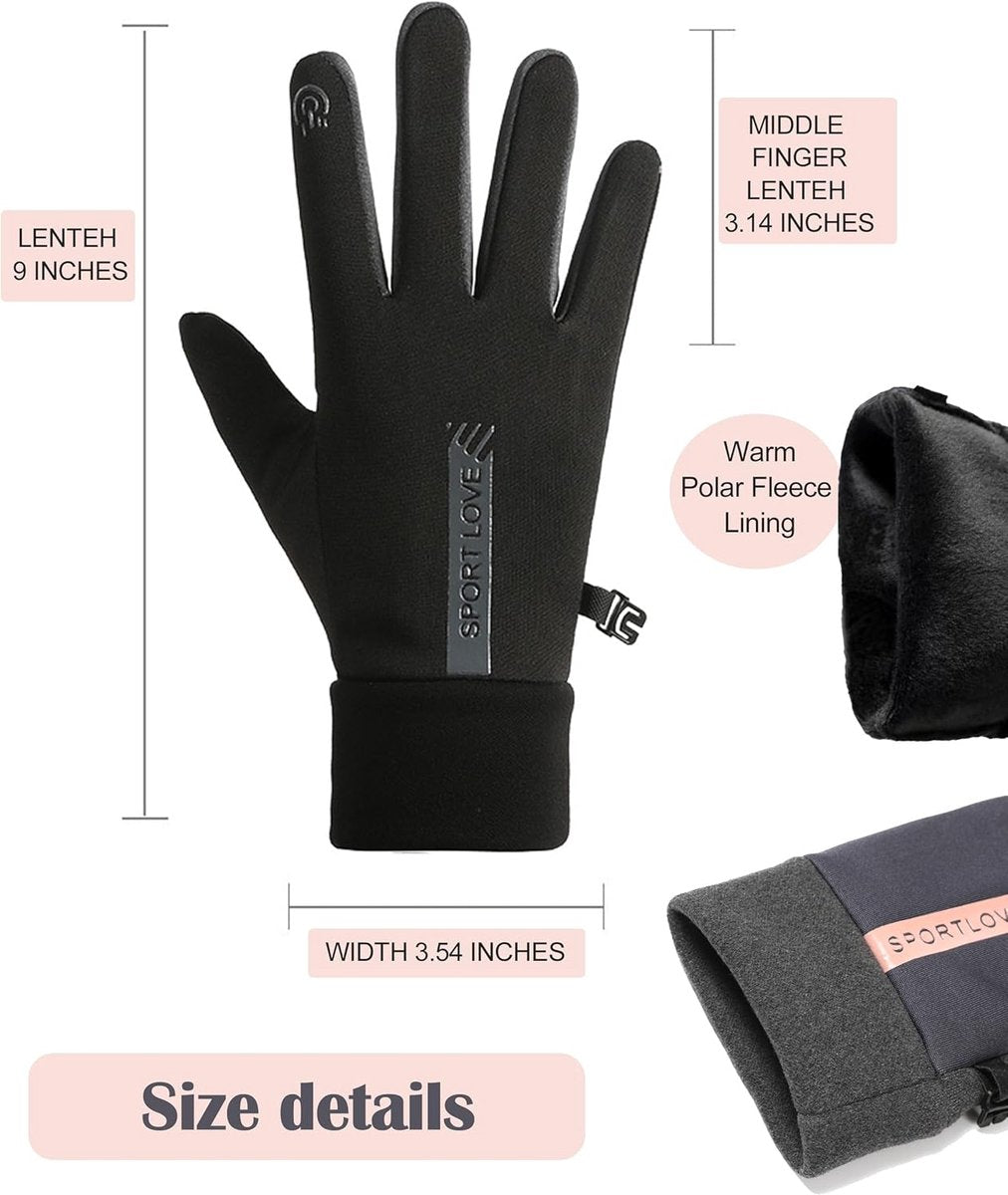 Warm winter gloves - Touchscreen operation - Warm fleece lining, Windproof - Suitable for cycling and driving, Non-slip black