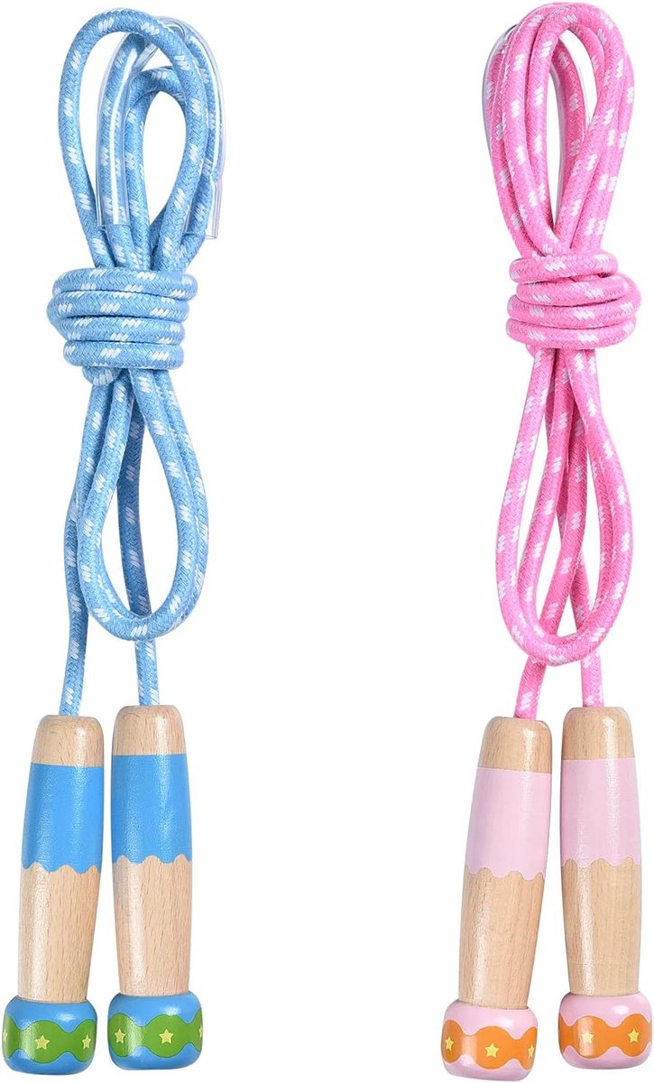 Professional Sports Jump Rope Set of two jump ropes for children - 2.5 meters - adjustable length - with wooden handles - suitable for children from 5 years old (both boys and girls) - for sports and fitness